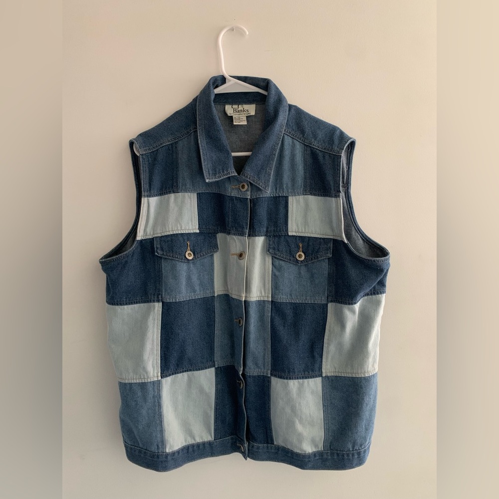 Vintage Blue Patchwork Denim Vest Size 22 Y2k 90s Oversized Christopher & Banks